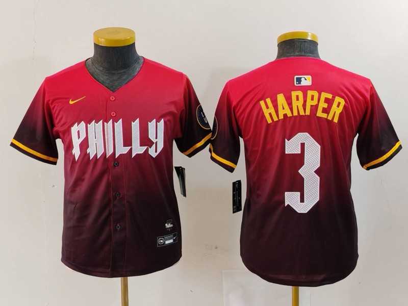 Youth Philadelphia Phillies #3 Bryce Harper Red 2024 City Connect Limited Jersey->mlb youth jerseys->MLB Jersey